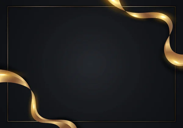 Abstract Luxury Design Template Golden Ribbon Gold Frame Black Background — Διανυσματικό Αρχείο
