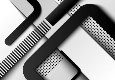 Siyah ve beyaz geometrik kare çizgi elementleri grafik tasarım arka planı. Vektör illüstrasyonu