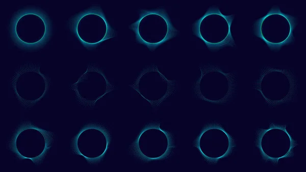 Set Teknologi Abstrcat Lingkaran Biru Elemen Gelombang Garis Pada Latar - Stok Vektor