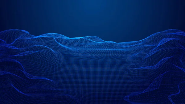 Teknologi Cyber Abstrak Wireframe Futuristik Medan Kisi Lanskap Latar Belakang - Stok Vektor