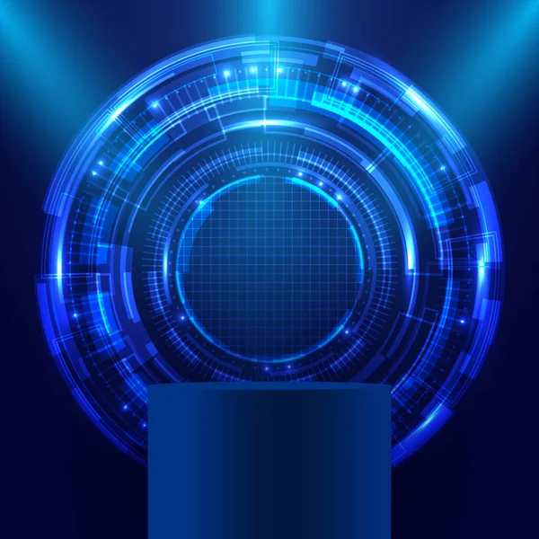 Podium Abstrait Cercles Bleus Hud Technologie Système Écran Innovation Futuriste — Image vectorielle