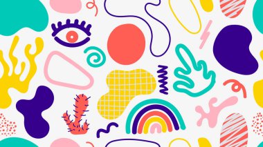 Soyut renkli organik sıvı şekiller, beyaz arka planda izole edilmiş pürüzsüz desenler. Vektör illüstrasyonu