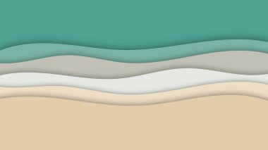 Summer beach and sea wave shapes layered pattern background paper art minimal style. Vector illustration