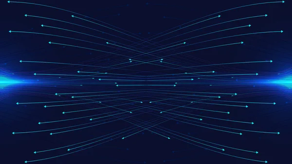 Abstract Dynamic Wave Arrows Lines Communicate Connection Dark Blue Background — Stockvector