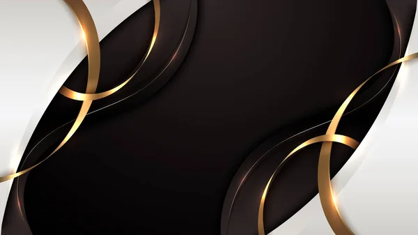 Abstract Luxury White Black Color Wave Shapes Shiny Golden Curved — Wektor stockowy
