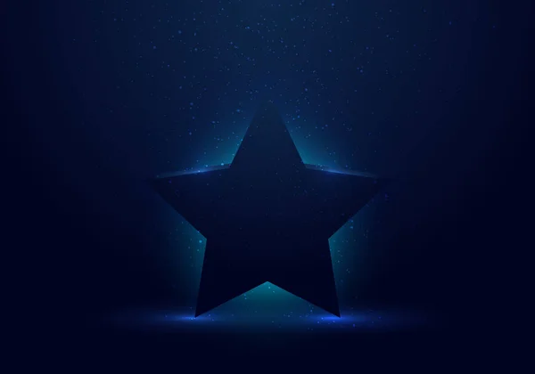 Blue Star Award Glowing Light Dark Stage Background Dust Splashing — Vettoriale Stock