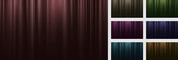 Set Abstract Elegant Red Green Gold Blue Pink Fabric Curtain — 图库矢量图片