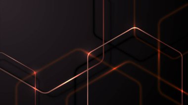 Abstract black premium background with red and golden metallic geometric hexagons elements and lighting effect technology style. Vector illustration