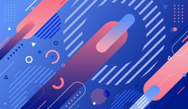 Soyut arka plan mavi ve pembe geometrik elementler model memphis retro tarzı. Vektör illüstrasyonu