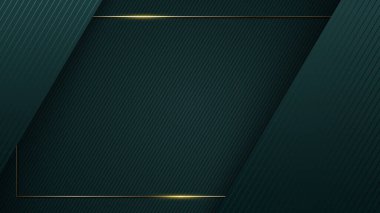 Abstract modern luxury green geometric stripes with golden frame background and texture. Vector illustration