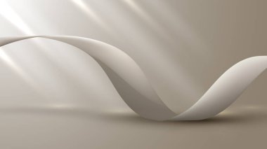 Zarif 3D gerçekçi kahverengi kurdele elementleri bej arka plan lüks tarzında ışıklandırılmış. Vektör illüstrasyonu