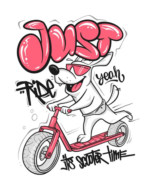 卡通狗骑摩托车矢量T恤设计 — 图库矢量图片