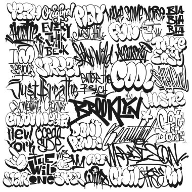 Vektör graffiti etiketleri ayarlandı. Tişört tasarımı, tekstil afişi.