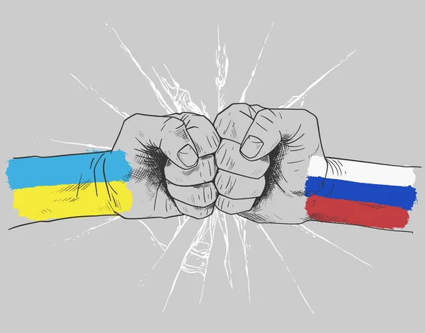 Ukrajina vs. Rusko válka, země vlajky a pěst. Vektor — Stockový vektor