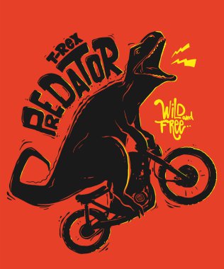 Motosiklet vektör izi dizaynı kullanan bir dinozor..