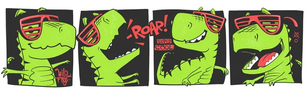 재미있는 공룡들의 만화적 일러스트 아이들을 티셔츠 디자인 — 스톡 벡터