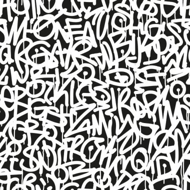 Graffiti seamless pattern with tags, fashion hand drawing texture, street style.