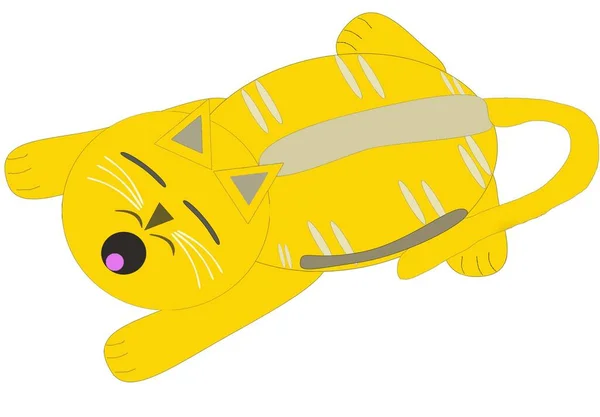 Dormire Gatto Illustrazione Giallo Con Strisce — Foto Stock