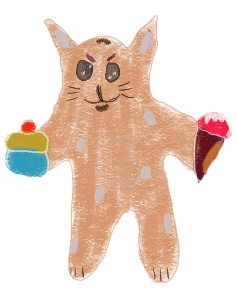 Cat Holds Cake Ice Cream Cartoon Cute Animal Illustration — Stock Photo, Image