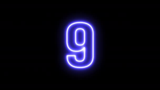 Interference Countdown Numbers Neon Light Black Background — Stock Video