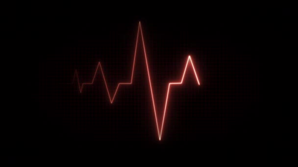 Электрокардиограмма Монитора Частоты Сердечных Сокращений Красивый Красный Яркий Светящийся Дизайн — стоковое видео