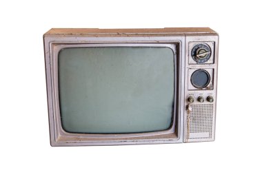 Beyaz arkaplanda izole edilmiş eski model retro TV
