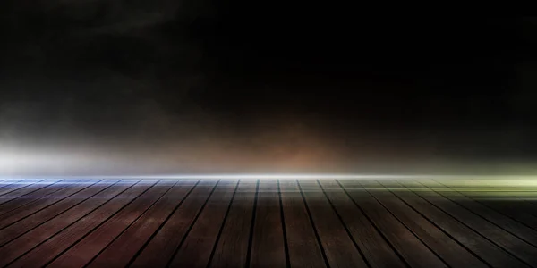 Rendering Abstrakcyjne Światło Deski Drewnianej Ciemności Pusty Dymem Ciemna Scena — Zdjęcie stockowe