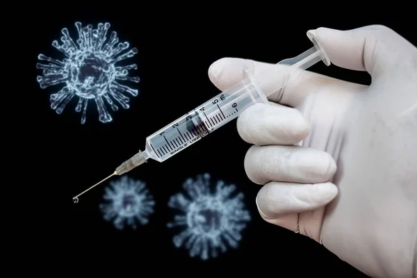 의사는 주사를 준비가 코로나 바이러스 백신을 가지고 — 스톡 사진