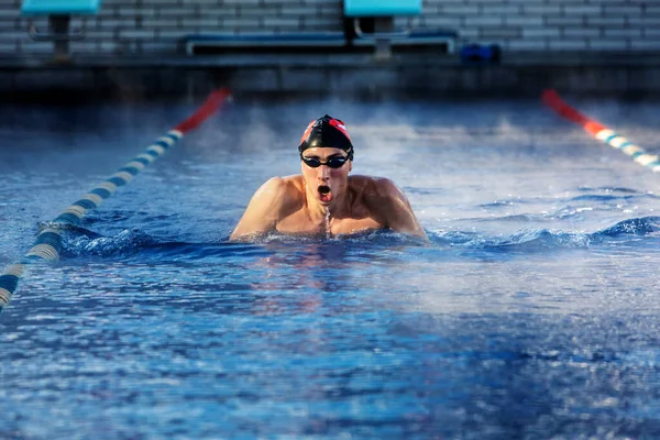 Nadador Masculino Profesional Nadando Piscina Fotos de stock libres de derechos