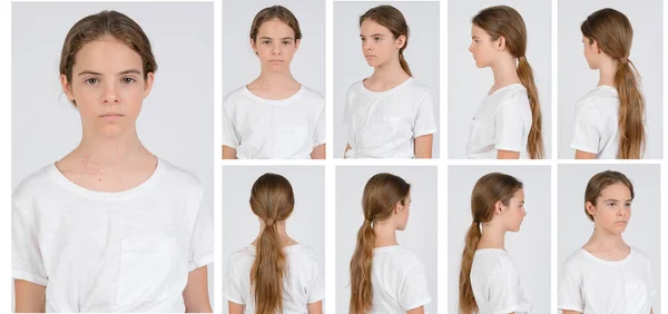Jong Meisje Wit Shirt Model Snap Alle Looks Close Witte Stockfoto