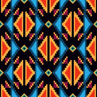 Renkli muhteşem kabile boho Meksika geometrik baskısı. Soyut dikişsiz Aztek, Maya deseni. Etnik hipster kökenli Hintli Latin kökenli. Vektör düz resimleme. 