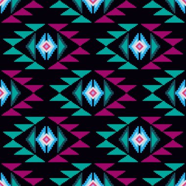 Renkli muhteşem kabile boho Meksika geometrik baskısı. Soyut dikişsiz Aztek, Maya deseni. Etnik hipster kökenli Hintli Latin kökenli. Vektör düz resimleme. 