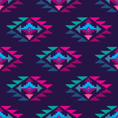 Renkli muhteşem kabile boho Meksika geometrik baskısı. Soyut dikişsiz Aztek, Maya, Latin desenli. Etnik hipster kökenli Hintli, Asya kökenli. Vektör düz resimleme. 