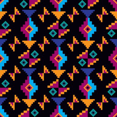 Renkli muhteşem kabile boho Meksika geometrik baskısı. Soyut dikişsiz Aztek, Maya deseni. Etnik hipster kökenli Hintli Latin kökenli. Vektör düz resimleme. 