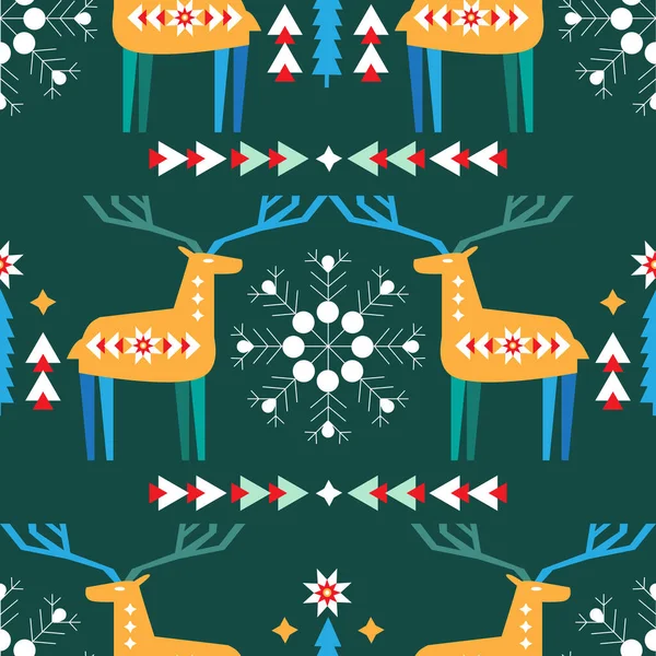 Feliz Natal Cervos Inverno Festivo Férias Arte Fundo Padrão Sem —  Vetores de Stock
