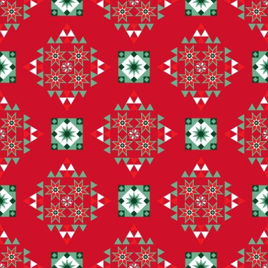 Mutlu Noeller, kusursuz yeni yıl. Tatil, kış, İskandinav arka planında klasik geyik, ağaç, top, kar tanesi, geometrik şekiller. Vektör düz resimleme