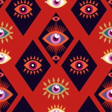 Farklı şekiller, büyü, büyücülük, okült semboller, renkli çizgiler. Tenten tasarımı kumaş, kağıt, tekstil. Vektör Modern Mythic grafik arkaplan çizimi. 