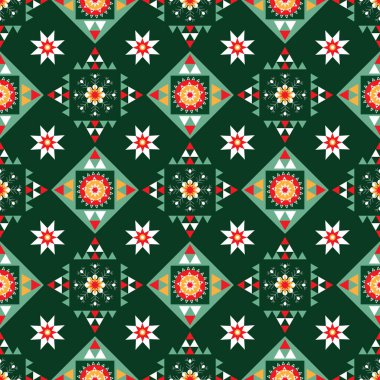 Mutlu Noeller, kusursuz yeni yıl. Tatil, kış, İskandinav arka planında klasik geyik, ağaç, top, kar tanesi, geometrik şekiller. Vektör düz resimleme