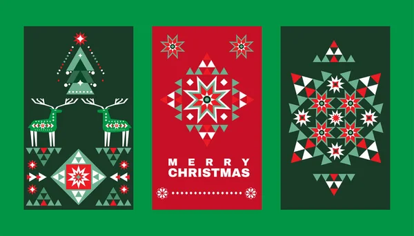 Merry Christmas Happy New Year Festive Wertical Set Cards Holiday — Stock Vector