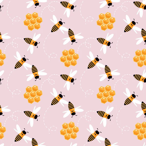 Літній Плоский Мультяшний Безшовний Візерунок Геномом Медовим Вуликом Бджолами Творчі — стоковий вектор