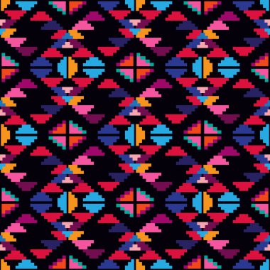 Renkli muhteşem kabile boho Meksika geometrik baskısı. Soyut dikişsiz Aztek, Maya, Latin desenli. Etnik hipster kökenli Hintli, Asya kökenli. Vektör düz resimleme. 