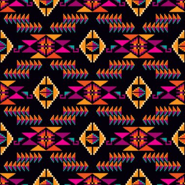 Renkli muhteşem kabile boho Meksika geometrik baskısı. Soyut dikişsiz Aztek, Maya, Latin desenli. Etnik hipster kökenli Hintli, Asya kökenli. Vektör düz resimleme. 