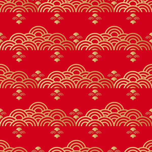 Beautiful Japanese Seamless Pattern Clouds Waves Japanese Chinese Elements Vector — Stock Vector