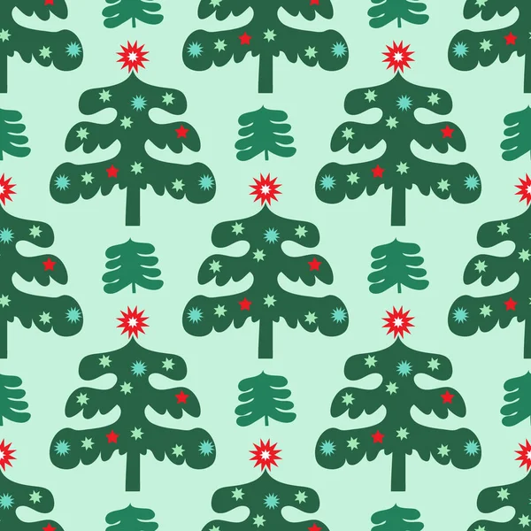 圣诞快乐 寒假森林艺术背景 手绘圣诞无缝图案与冬季风景 圣诞节树 针叶树 矢量卡通画 — 图库矢量图片