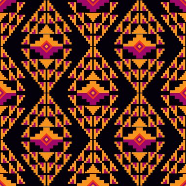 Renkli muhteşem kabile boho Meksika geometrik baskısı. Soyut dikişsiz Aztek, Maya deseni. Etnik hipster kökenli Hintli Latin kökenli. Vektör düz resimleme. 