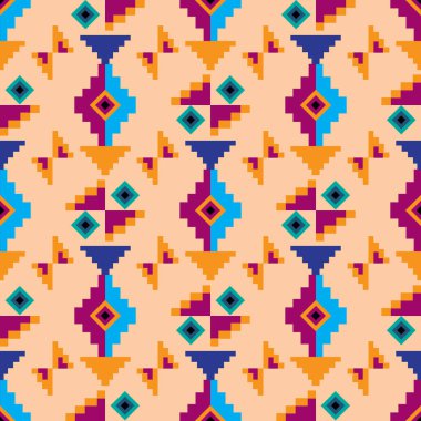 Renkli muhteşem kabile boho Meksika geometrik baskısı. Soyut dikişsiz Aztek, Maya deseni. Etnik hipster kökenli Hintli Latin kökenli. Vektör düz resimleme. 