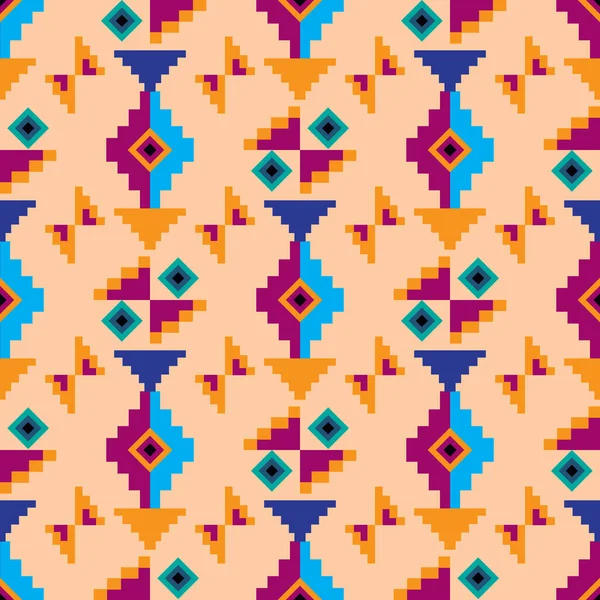 カラフルな素晴らしい部族Bohoメキシコ幾何学的なプリント 抽象的なシームレスなAztec マヤのパターン 民族ヒップスターの背景インドラテン語のテクスチャ ベクトル平図 — ストックベクタ