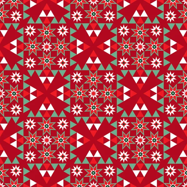 メリークリスマスハッピー新年のシームレスなパターンホリデー冬の北欧の背景ヴィンテージ北欧の鹿 ボール 雪の結晶 幾何学的な形状 ベクトル平図 — ストックベクタ