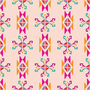 Renkli muhteşem kabile boho Meksika geometrik baskısı. Soyut dikişsiz Aztek, Maya, Latin desenli. Etnik hipster kökenli Hintli, Asya kökenli. Vektör düz resimleme. 