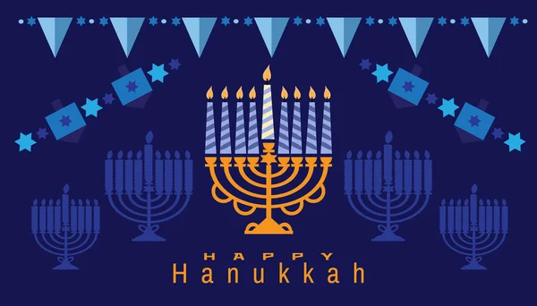 Gelukkige Chanoeka Joodse Feestdag Chanoeka Wenskaart Vakantie Elementen Menorah Krans — Stockvector